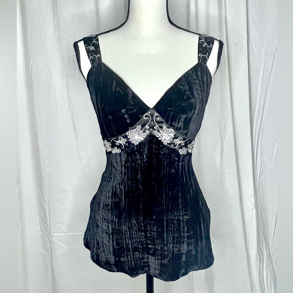 ECI New York Black Crushed Velvet Camisole Top